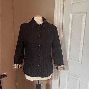 Burberry Classic Quilted Black Jacket with Nova check Plaid Trim